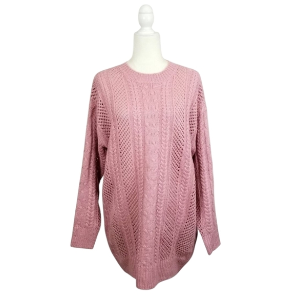 John + Jenn rose pink open cable knit oversized sweater women's size XS NWT - Picture 1 of 9